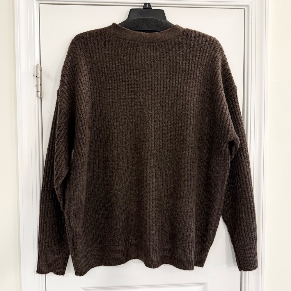 Oversized Brown Ribbed Knit Cardigan Cozy Soft Button Sweater Size S - Picture 2 of 5
